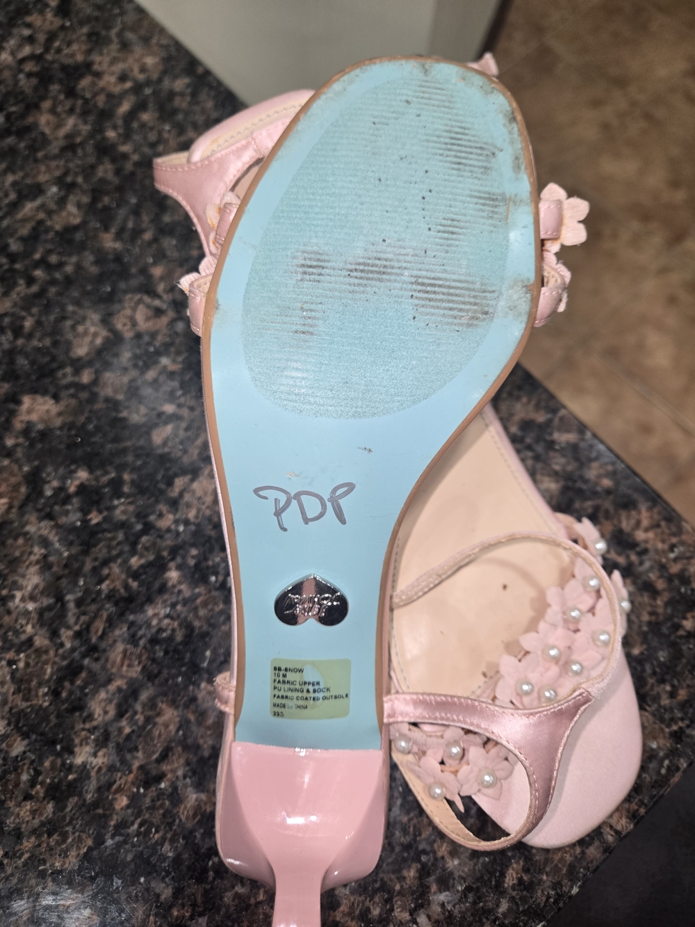 Betsey Johnson Pink Floral Pearl-Embellished Ankle-Strap Heels - Picture 2 of 7